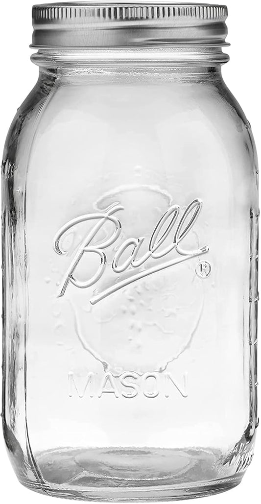 Ball Wide Mouth Glass Mason Jars with Lids and Bands, Used for Canning, Pickling, Juice, Jam, Jelly, Quart Size 32 Ounce (Pack of 6)
