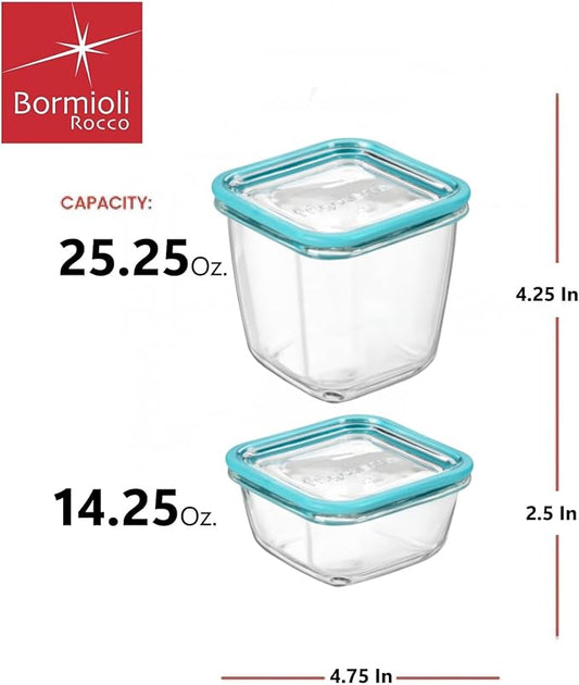 Bormioli Rocco Frigoverre Future Glass Kitchen Storage Containers, Set of 4-25.25 oz & 14.25 oz Food Jars with Lids - Airtight Glass Containers for Pantry Organization, Lunch, Meal Portioning
