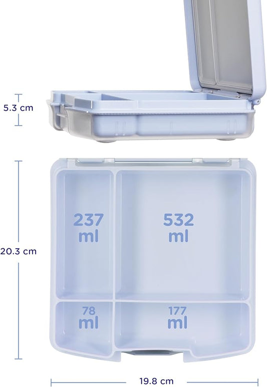 Ubbi Bento Lunch Box for Kids with 4 Compartments, BPA-Free, Leakproof, Dishwasher Safe, Food-Safe Material, Portion-Controlled Lunch Container, Kids Summer Camp, Cloudy Blue (Pack of 2)
