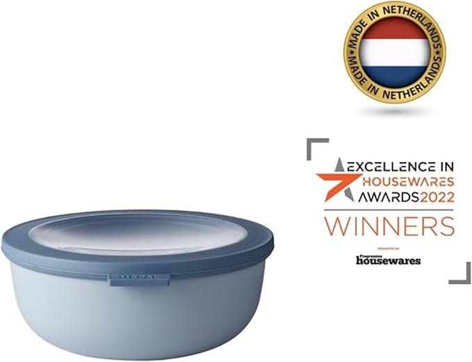 Rosti Mepal RST62120BLU Cirqula Multi Food Storage and Serving Bowl with Lid, Low 1.3 Quart, Nordic Blue