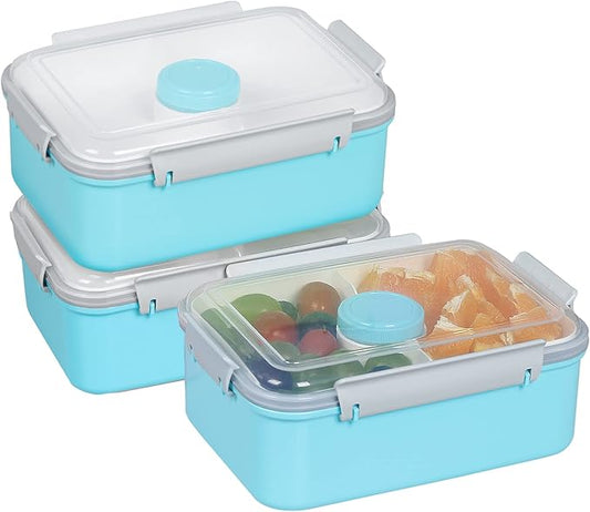 3 Pack Salad Lunch Box Food Storage Containers, 47oz Bento Box To Go Container with Lids, Meal Prep Containers with Removable Tray & Dressing Pots for Kids and Adults, Reusable and Microwave Safe