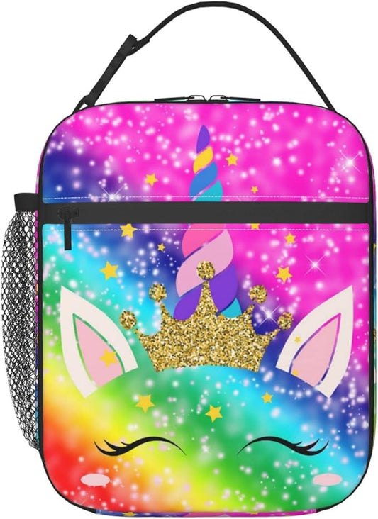 YETTA YANG Rainbow Unicon Colorful Portable Lunch Bag Insulated Lunch Box Reusable Totes For Women Men Work Picnic Camping