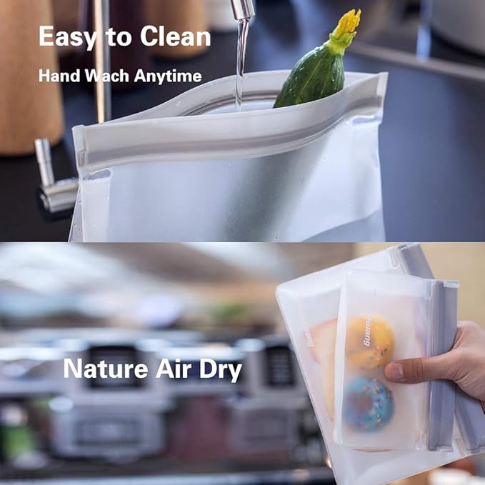 12 Stand Up Extra Thick Leakproof Reusable Food Bags - Reusable Freezer & Storage Bags