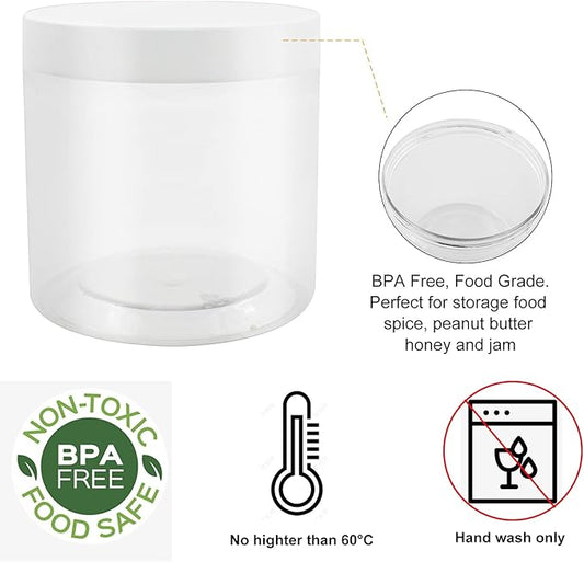 12 Pack 22 oz Plastic Jars with Lids, Empty Wide-Mouth Jars with Lids, Airtight Food containers/Large Plastic Jars for Food Storage, Kitchen, Spice, Cosmetics (Clear)