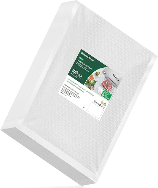 Bonsenkitchen Precut Vacuum Bags 100 Quart 8" x 12", BPA Free, Commercial Grade Textured Food Sealer Bag, Thick Embossed Bags for Storage and Sous Vide Cooking VB3205