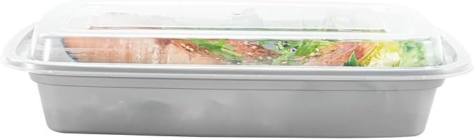 Restaurantware Asporto 28 Ounce Take Out Containers, 100 Food Containers With Lids - Microwavable, Disposable, Silver Plastic To Go Food Containers, No BPA, For Take Out And Delivery