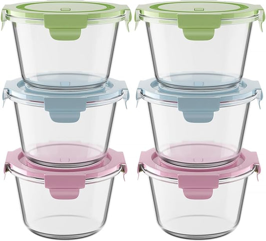 4 PCS Glass Meal Prep Containers with Lids, Airtight 2 Cup Glass Storage Containers Set, Heat-Resistant BPA-Free Glass Containers for Soup Leftover, Microwave, Dishwasher, and Freezer Safe (4 Packs)