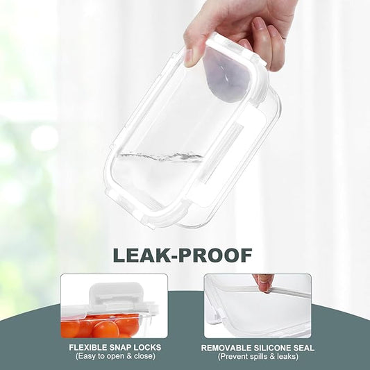 10 Packs 22 oz Glass Meal Prep Containers, Glass Food Storage Containers with Lids, Airtight Lunch Boxes BPA Free, Microwave and Freezer Safe, White