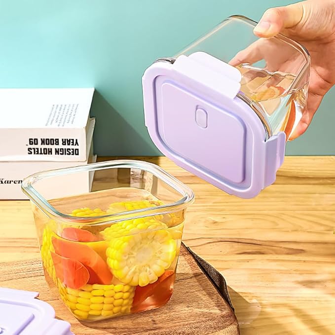 Square Glass Food Storage Container Airtight Lids, 4 Cup Glass Soup Containers with Lids, Food Storage Containers for Lunch, Leak-proof Meal Prep Container, Microwave Freezer Safe (4 Pack)