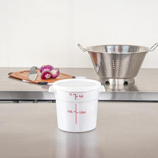 Restaurantware-LID ONLY: Met Lux Food Container Lid, 1 Round Lid For Storage Container - Containers Sold Separately, With Pull-Corner Tab, White Plastic Lid, Dishwashable, Freezable