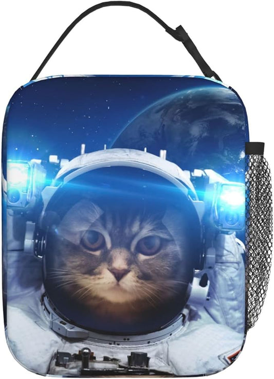 YETTA YANG Space Galaxy Cat Cool Portable Lunch Bag Insulated Lunch Box Reusable Totes For Women Men Work Picnic Camping