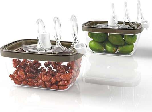2PCS Vacuum Seal Food Storage Containers Vacuum Sealer containers Fresh Save & Keep the Flavor, Square, BPA-Free, Leak Proof, Lid with Lock - Dishwasher, Freezer & Microwave Safe