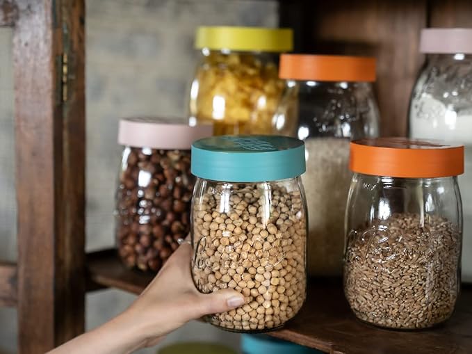 Le Parfait Screw Top Jar Wide Mouth French Glass Jar | Ideal for Food and Soup Storage, Canning, Flour, Brown Sugar, and other Baking Supplies (2L/64oz, Single, Orange)
