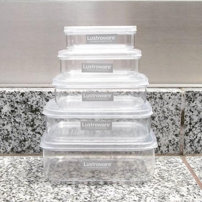 (Set of 5) Micro Clear Shatterproof Food Storage Containers with Lids, Stackable, Nestable BPA-Free Kitchen Canisters, Crystal Clear Tritan Body, Dishwasher & Microwave Safe, Made in Japan