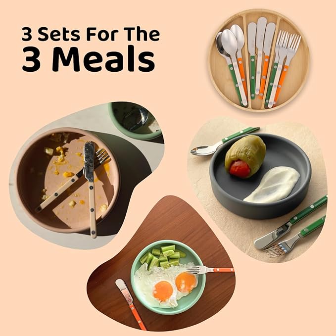 Kids Silverware Set, Stainless Steel Toddler Silverware with Bamboo Organizer, Montessori Kids Utensils, 10 Piece Cutlery Set with Forks, Spoons & Knives, Children Safe Metal Flatware