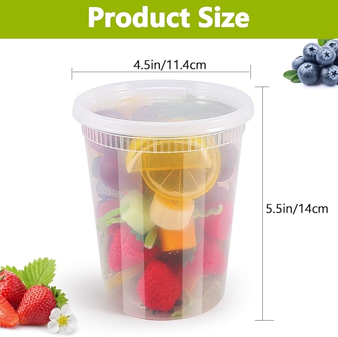 50 Pack Deli Containers with Lids,32oz Plastic Deli Food Storage Containers,Leak Proof Clear Soup Containers With Airtight Lids,Meal Prep Containers,Microwave Dishwasher Freezer Safe