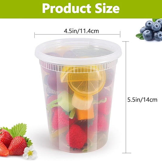 50 Pack Deli Containers with Lids,32oz Plastic Deli Food Storage Containers,Leak Proof Clear Soup Containers With Airtight Lids,Meal Prep Containers,Microwave Dishwasher Freezer Safe