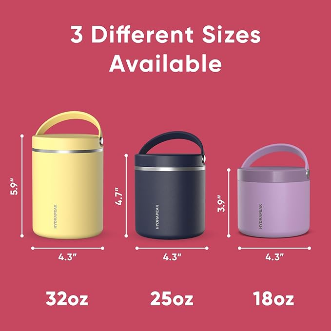 Hydrapeak 25oz Stainless Steel Vacuum Insulated Thermos Food Jar for Hot Food and Cold Food, Wide Mouth Leak-Proof, 10 Hours Hot and 16 Hours Cold (Hot Pink)