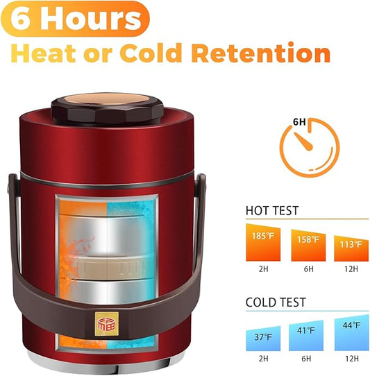 51 oz Adults Stainless Steel Vacuum Insulated Wide Mouth Soup Food Hot Food Jar with Keep Thermal Portable 2 Tier Stackable Bento Hot Food Containers Lunch Boxes (51 oz Red)