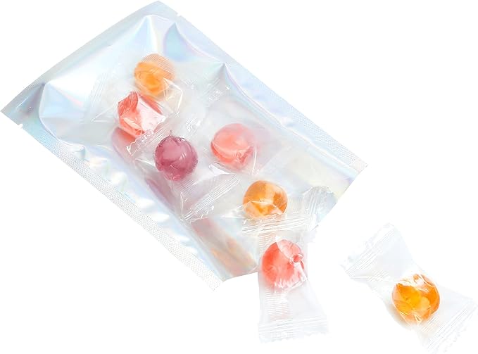 QQ Studio 100 PCS Metallic Mylar Foil Open Top Sealable Bags (7x10cm (2.7x3.9"), Clear & Holographic)