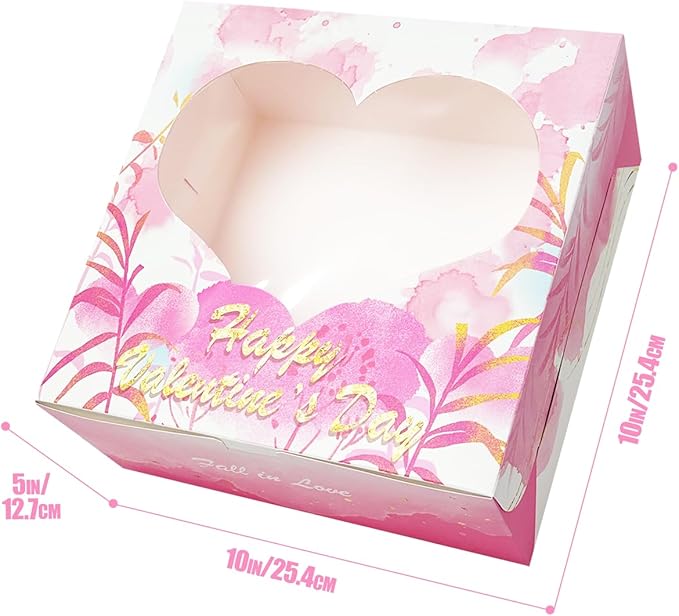Bakepacker Valentine's Day 36pcs 10x10x5 Inches Pink Cake Boxes with Window 18-Packs, 10 Inch Cake Carrier (18 Cake Boxes +18 Cake Boards Included)