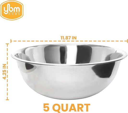 Ybmhome YBM HOME Stainless Steel Mixing Bowl - Premium Polished Mirror Nesting Metal Bowl for Cooking and Serving, Stackable for Convenient Storage-5 Quart,1175, silver
