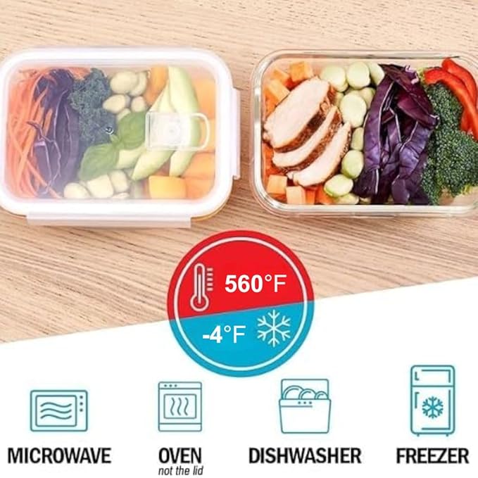 Igluu Meal Prep Glass Containers with Lids (5 pack + extra lid) - Meal Prep Containers Reusable, Microwave, Oven, Freezer & Dishwasher Safe - Food Storage Containers with Steam Vent Lids (840ml 28oz)