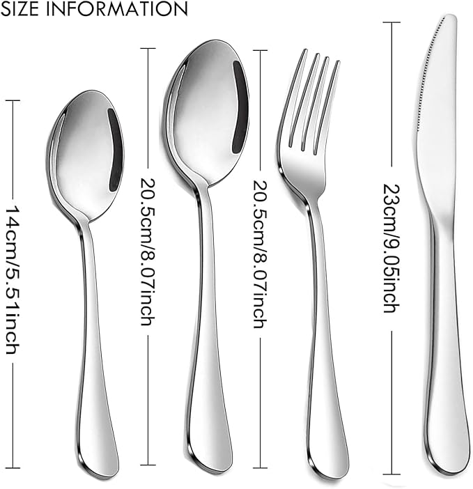 24 pcs Flatware Set, Silverware Set for 6, Knife Fork Spoon, Home Dinnerware Tableware Set for 6, Cutlery Set, Include Knives/Forks/Spoons (Silver/New)