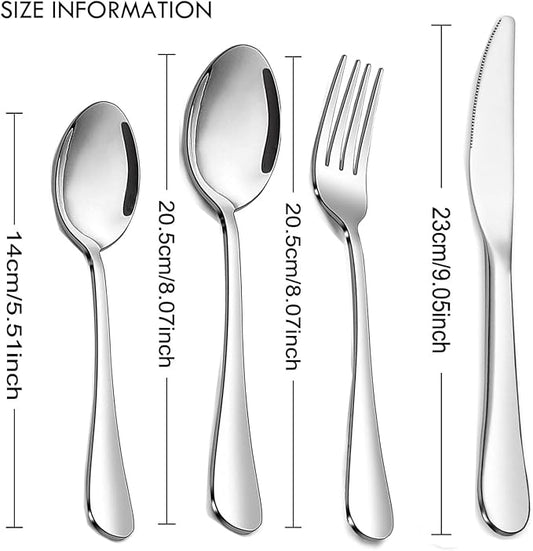 24 pcs Flatware Set, Silverware Set for 6, Knife Fork Spoon, Home Dinnerware Tableware Set for 6, Cutlery Set, Include Knives/Forks/Spoons (Silver/New)