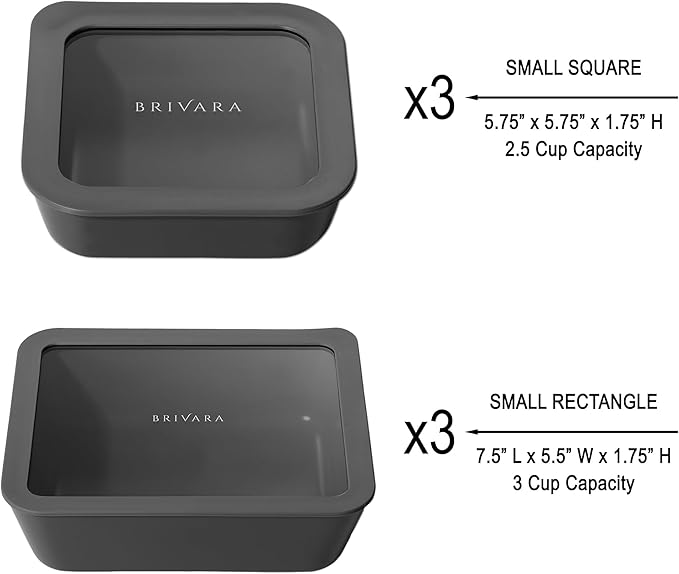 Ceramic Coated Glass Food Storage Container | No PTFE, PFOA, PFAS, and BPA | Reusable Non Toxic Meal Prep Container with Glass Lid | Easy To Store | 6 Piece Food Prep [Onyx]