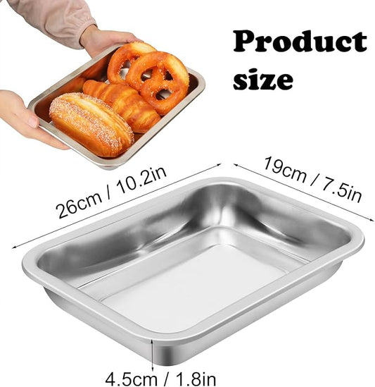 6 Pack 201 Stainless Steel Breading Trays Set, 10.6 x 7.9 x 1.9 Inch Food Prep Trays, Stainless Large Breading Pan, Stainless Steel Bakeware for Home kitchen, BBQ, Camping, Restaurant