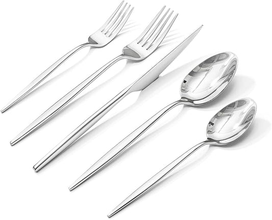 KINGSTONE Silverware Set, 10-Piece Flatware Set Cutlery Set Premium 18/10 Stainless Steel, Tableware Include Forks Knives Spoons for Home Kitchen Restaurant Wedding, Dishwasher Safe