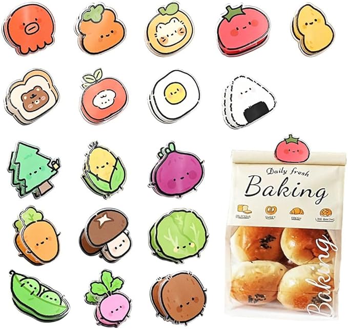 18 Pcs Cute Chip Clips, Kitchen Snack and Food Storage Clips, Acrylic Food Bag Clip, Fun Bag Sealing Clips for Airtight Seal Food Storage