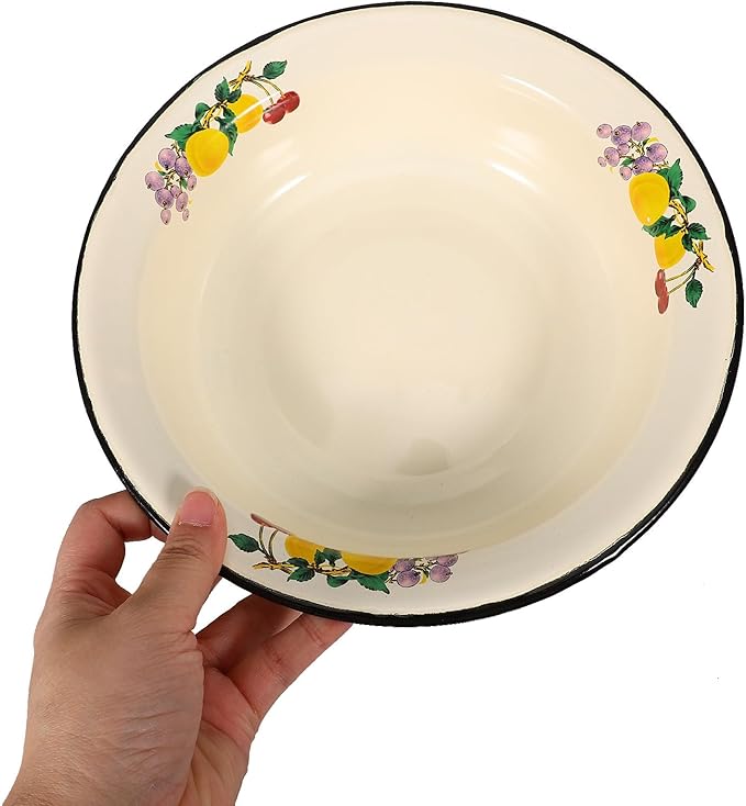 MAGICLULU Enamel Bowl, 22cm Large Enamel Mixing Bowl White Enamelware with Black Rim Vintage Enamel Soup Basin for Fruit Salad Pasta Dinner, 22.20X22.20X5.50CM
