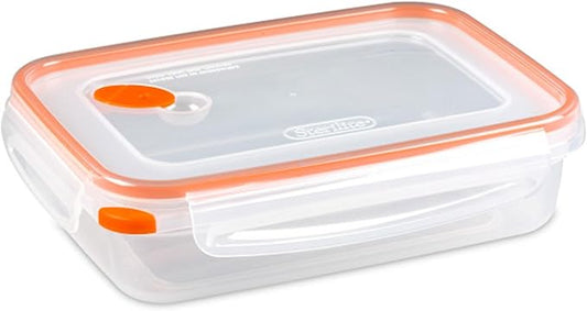 Sterilite Ultra-Seal 5.8 Cup Rectangle, Airtight Food Storage Container, Latching Lid, Microwave and Dishwasher Safe, Clear With Orange Gasket, 6-Pack
