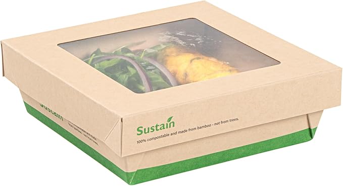 Restaurantware-34 Ounce Sturdy Paper Take Out Boxes, 200 Disposable Take Out Food Containers - With PLA lining, Paper Lid With Clear PLA Window, Bamboo Paper Containers, Compostable, Greaseproof