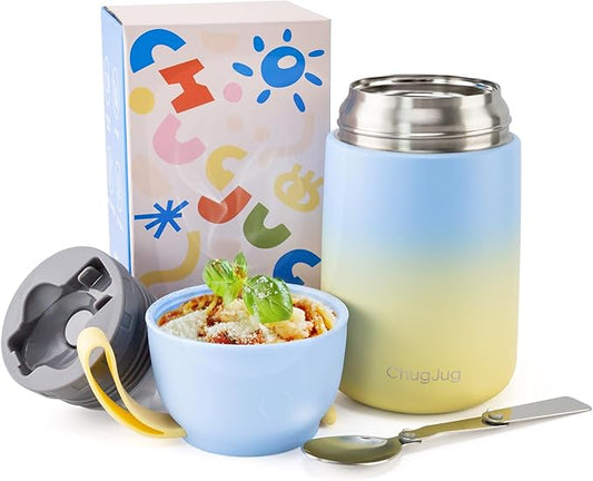Thermo for Hot Food for Adults Kids | Wide Mouth, 26 oz Insulated Food Jar with Spoon, Leakproof Soup Thermo for School Office Travel, Thermal Steel Lunch Container Easy to Carry (Light Blue)