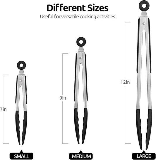 U-Taste 600ºF High Heat-Resistant Non-Stick Kitchen Cooking Tongs, and Upgraded Measuring Cups and Spoons Set of 10 with Reinforced Welded Handle (Black)