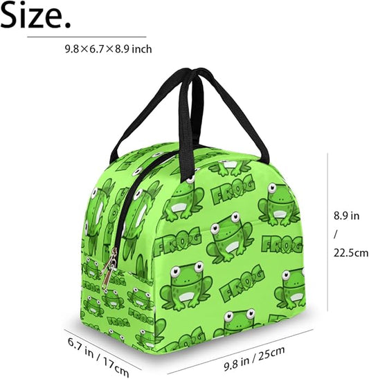 Insulated Lunch Bag for Women Men Green Frog Waterproof Thermal Tote Bag Reusable Lunch Box Container Lunch Holder Leakproof Lunch Cooler Bag Picnic Travel Work