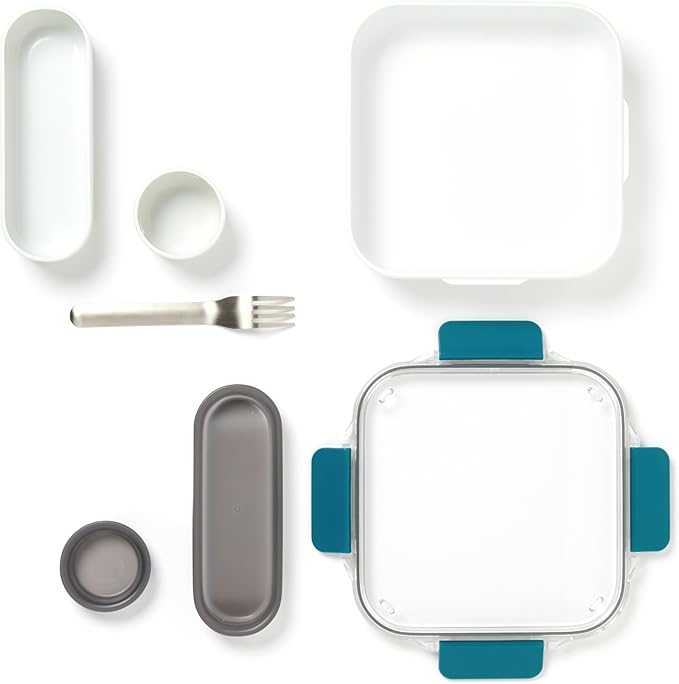 BLACK + BLUM Bento Box Style Compartment Food Container | Packed Lunch Box with Stainless-Steel Travel Fork, Leak-Proof, Microwave Safe | Ocean Blue, 34 oz / 1000 ml