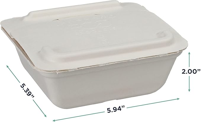 ECO PRODUCTS Compostable 22oz One-Piece To Go Containers, Case of 300, 6"x5.5"x2" Vanguard Folia Innovative Container, Disposable Renewable White Molded Fiber, No PFAS, Tree-Free, ASTM, BPI-Certified