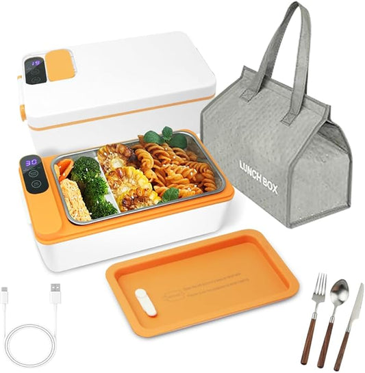 Cordless Electric lunch box, Battery Powered Heated Lunch Box，Food Heate 1L Adjustable heating time Comes with tableware and insulated bag Used for trucks, camping, offices