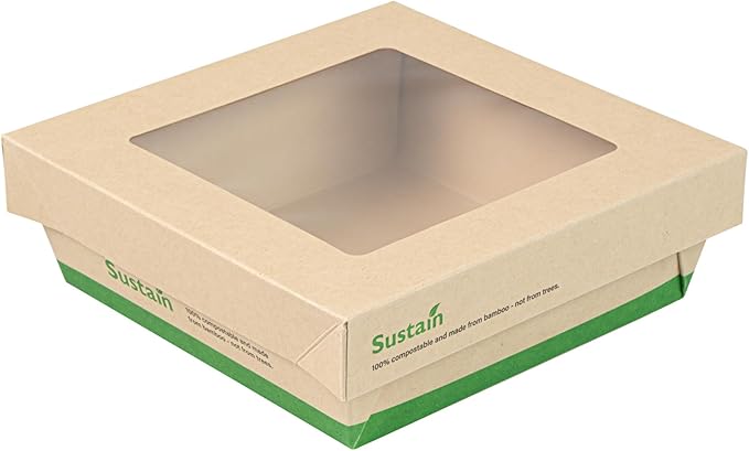 Restaurantware-34 Ounce Sturdy Paper Take Out Boxes, 200 Disposable Take Out Food Containers - With PLA lining, Paper Lid With Clear PLA Window, Bamboo Paper Containers, Compostable, Greaseproof