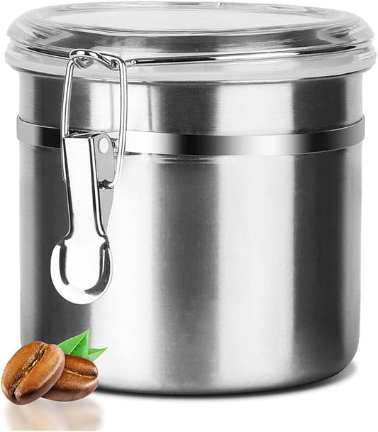 Stainless Steel Food Container with Clear Lids Airtight Container Stackable Small Canisters Kitchen Pantry Storage for Cereal, Snacks, Candy, Herbs, Spices, Sugar, Tea (1.2L Sliver)