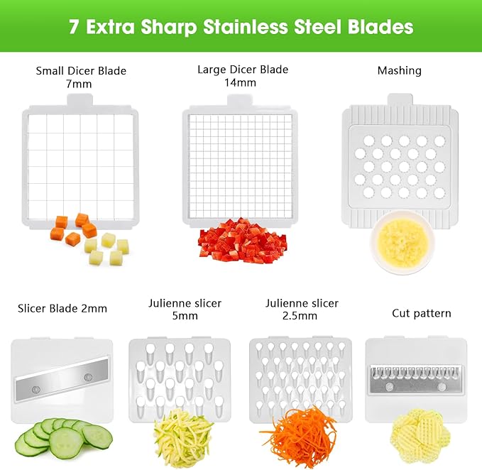LHS Multifunctional Food Chopper - 10 in 1 Veggie Slicer, Dicer, Cutter for Onions, Potatoes and More - Black Container Included