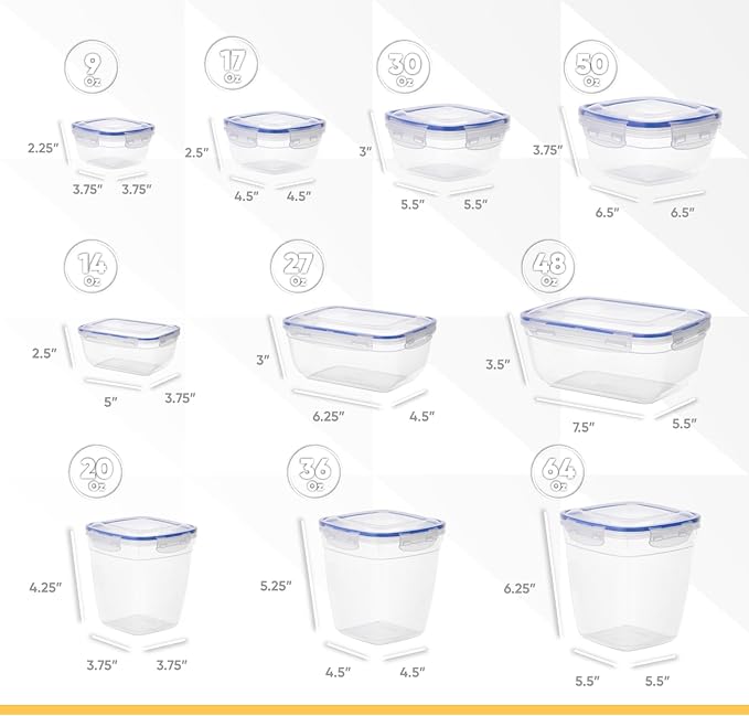 Superio Plastic Food Storage Container Set, BPA Free, Sealed Containers with Airtight Lids for Pnatry, Cupboard, and Fridge- Microwave and Dishwasher Safe (10) (10 Pack)