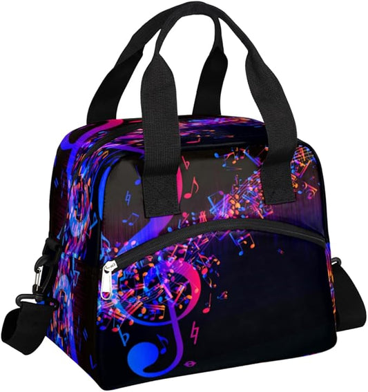 Insulated Lunch Bag for Women Men Abstract Music Note Leakproof Cooler Tote Bag Large Reusable Adult Lunch Box with Adjustable Shoulder Strap for Office Work Picnic Travel Beach
