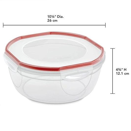 Sterilite Ultra-Seal 4.7 Qt Bowl, Large Airtight Food Storage Container, Latching Lid, Microwave and Dishwasher Safe, Clear With Red Gasket, 8-Pack