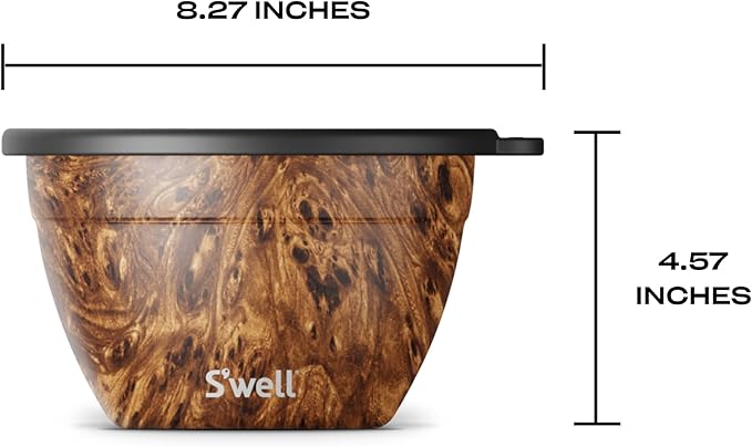 S'well Stainless Steel Salad Bowl Kit - 64oz, Teakwood - Comes with 2oz Condiment Container and Removable Tray for Organization - Leak-Proof, Easy to Clean, Dishwasher Safe
