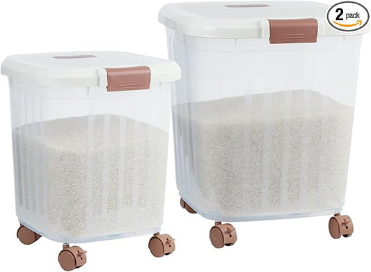 PENCK Airtight Flour Storage Bin Plastic Rice Storage Container Clear Cereal Grain Dry Food Storage Boxes with Wheels for Kitchen Pantry Countertop (30lbs&50lbs)